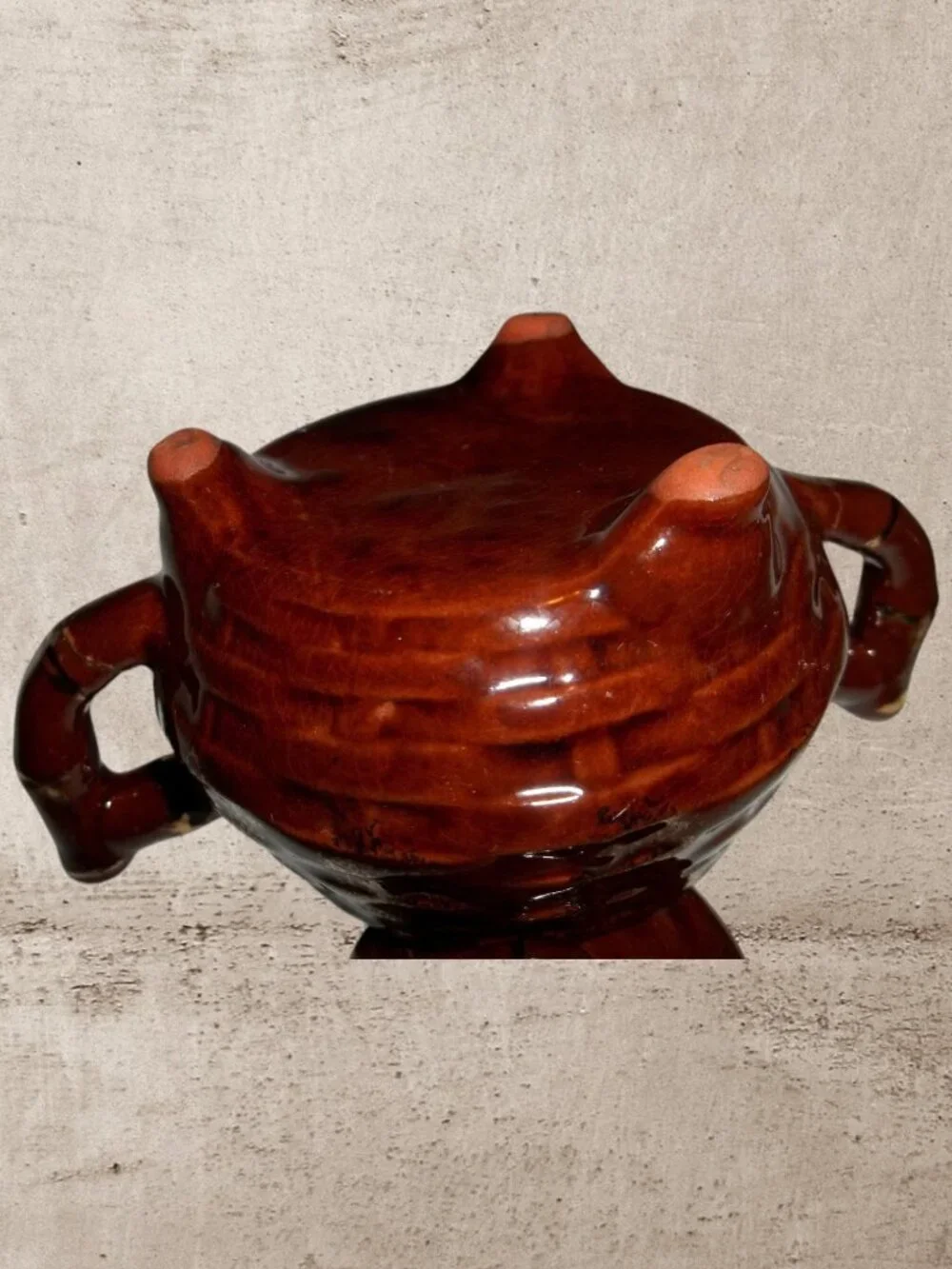 VTG 1950s Japanese Redware Brown Drip Glaze Pot Belly Cream & Sugar Set T5
